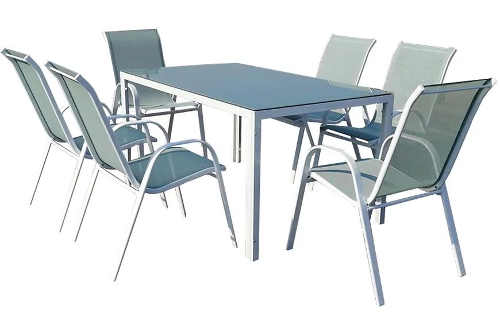 Levný zahradní set se 6 židlemi a skleněným stolem