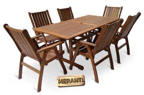 Luxusní zahradní set se šesti židlemi z tropického dřeva Meranti