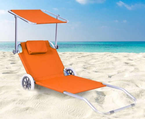Oranžové plážové lehátko se stříškou