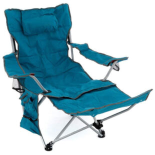 Skládací modrá kempingová židle s odnímatelnou podnožkou