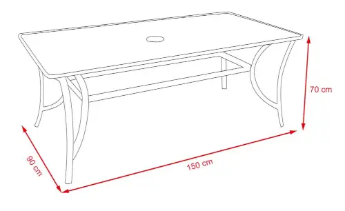 Kovový zahradní stůl 200x90 cm se skleněnou deskou